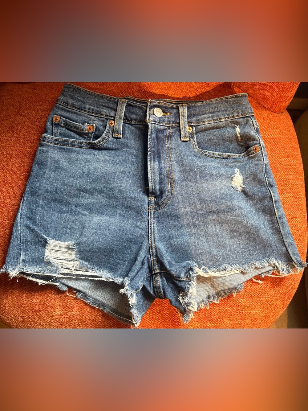 Levi's High Rise Distressed Blue Denim Cutoff Shorts